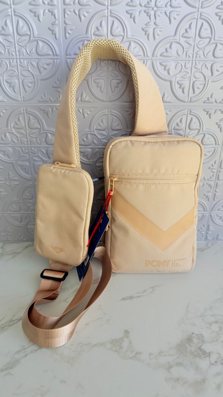 PONY Dave All Day Sling Bag Beige Crossbody Travel Backpack NWT